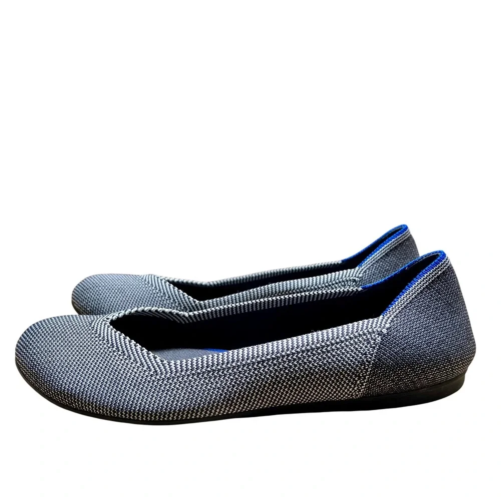 Rothys The Flat Black Herringbone Knit Ballet Flats Round Toe Women Size 8
